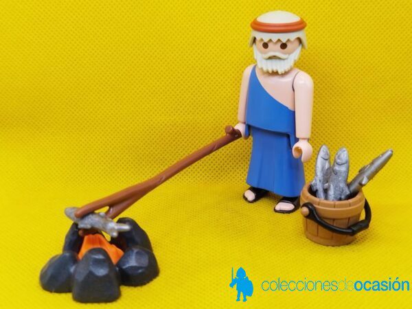 Playmobil Campesino asando pescado, figura para Belén