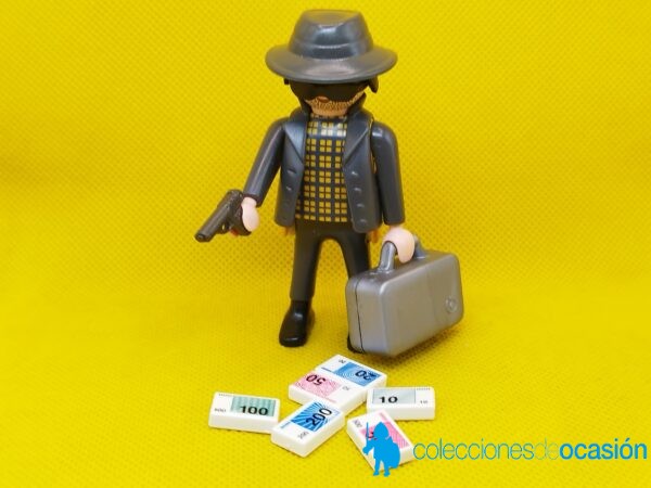 Playmobil Ladrón con maletín lleno de billetes, atracador - Imagen 2