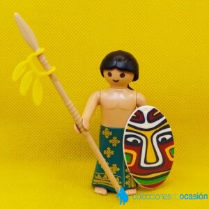 Playmobil guerrero indígena con lanza y escudo