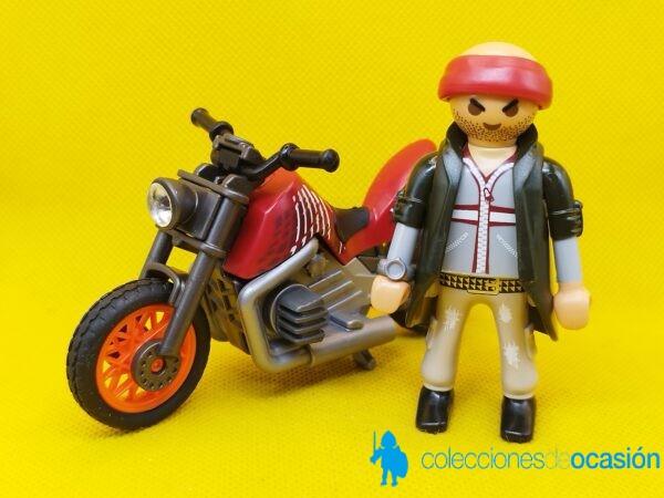 Playmobil Ladrón con moto, moto custom roja - Imagen 6