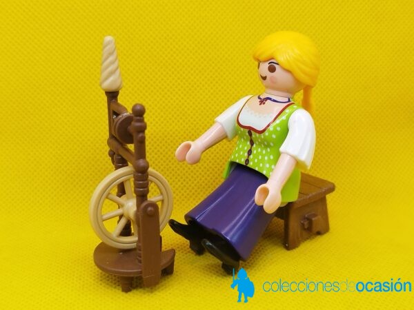 Playmobil Aldeana con máquina de Hilar, rueca, figura para Belén