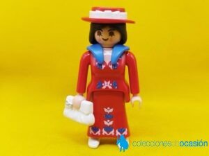 Playmobil Señora de serie rosa, mujer vintage con vestido y sombrero rojo