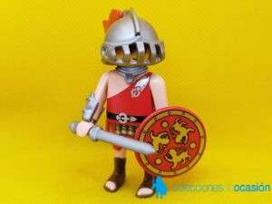 Playmobil Gladiador rojo con escudo redondo, luchador del coliseo