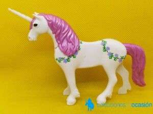 Playmobil Unicornio blanco con pelo rosa, animal mitológico.
