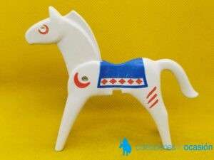 Playmobil Caballo blanco indio con pinturas de guerra y manta azul