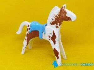 Playmobil Caballo indio con manchas marrones y manta azul claro