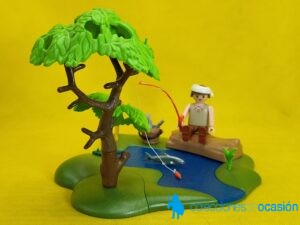 Playmobil Escena de aldeano pescando en tramo de río