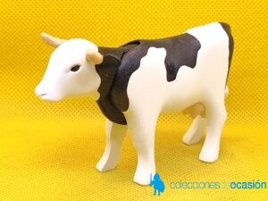 Playmobil Vaca lechera blanca con manchas negras, animal de granja
